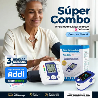 Tensiómetro Digital + Oxímetro de Pulso | ¡Controla tu salud desde casa!